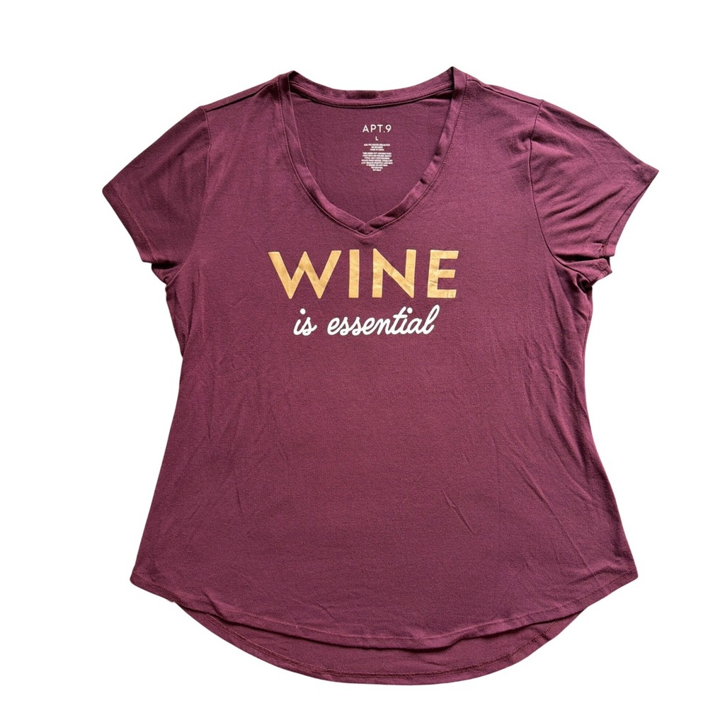 Apt. 9 Womens Wine Is Essential Graphic V-Neck T-Shirt Burgundy Large